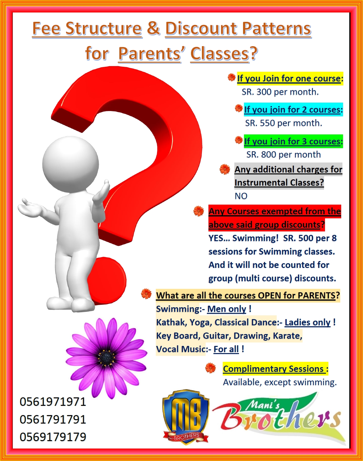8A~ FEE &amp; DISCOUNT PATTERNS FOR PARENTS CLASSES