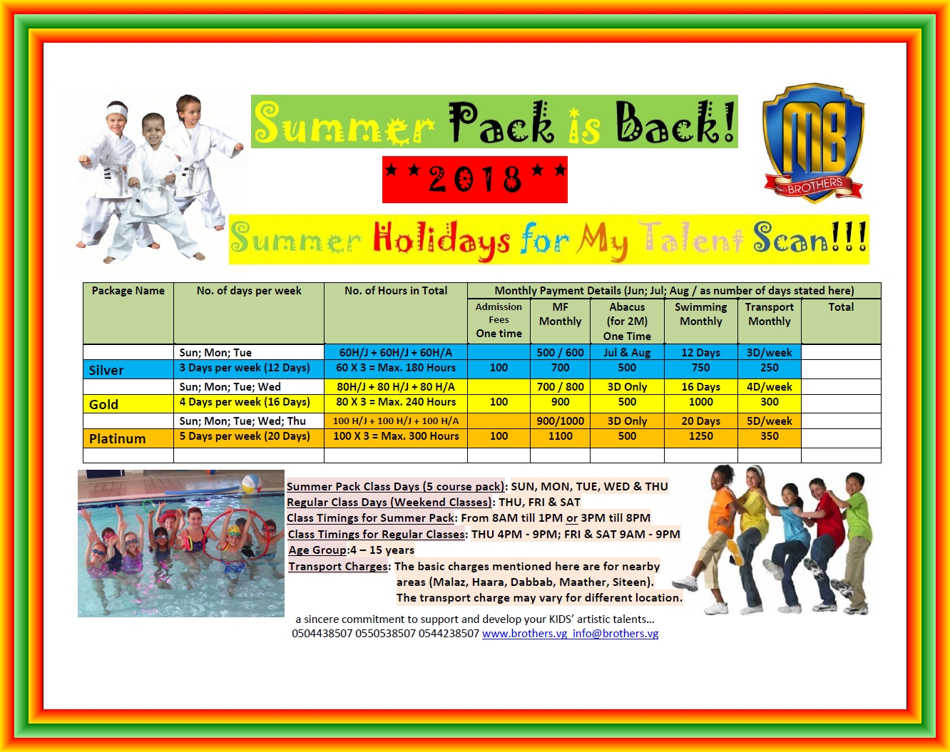 1~ SUMMER PACK 2018 ~ PRICINGS