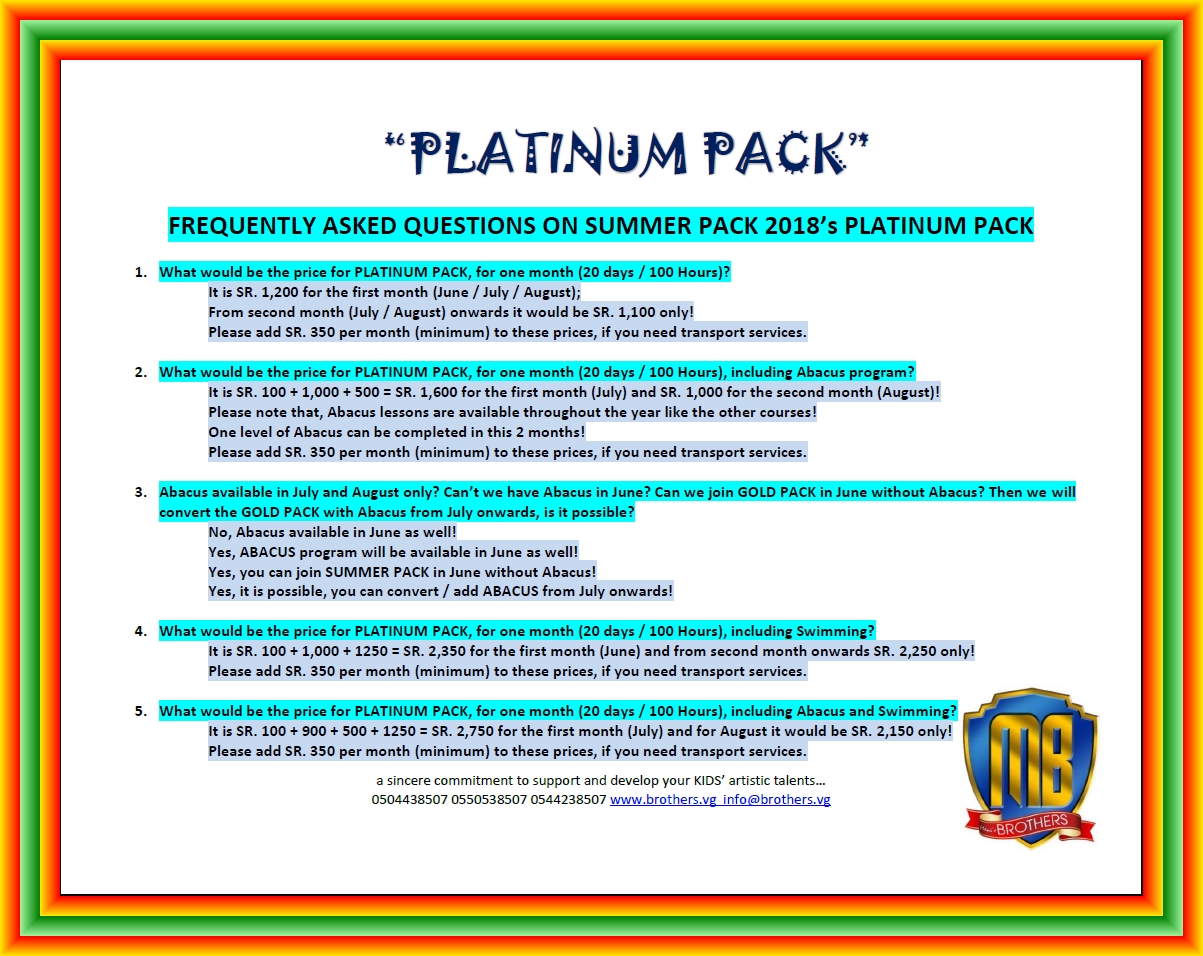4~ PLATINUM PACK ~ SUMMER PACK 2018