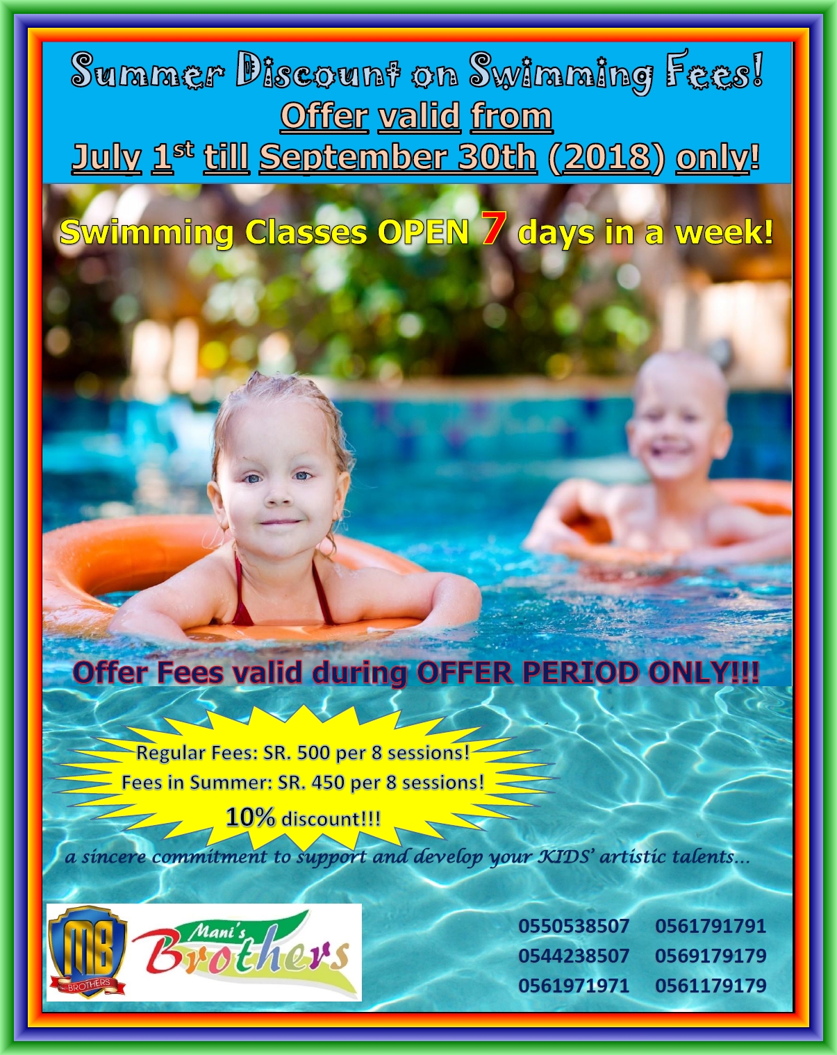 67B~ SWIMMING JUL, AUG &amp; SEP 2018 OFFER